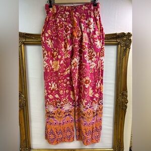 Anthropologie Floral Pink and Orange Wide-Leg Pajama Pants S